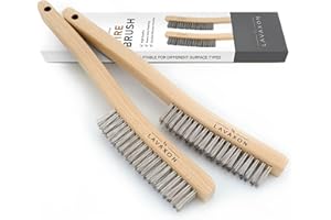 Lavaxon Wire Brush Set-Heavy Duty Stainless Steel Bristles with Wood Handle Grip for Rust, Wielding Slag, Dirt & Paint Scrubbing with Deep Cleaning – 14 Inches (Pack of 2)