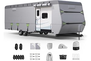 ACTFLAME 7-Layer Thickened RV Cover, 16-18ft Ultra Windproof & Tear Resistant Travel Trailer Cover, All-Weather Camper Cover with 6 Vents & Breathable Design, 5+2 Reinforced Straps and Complete Kit