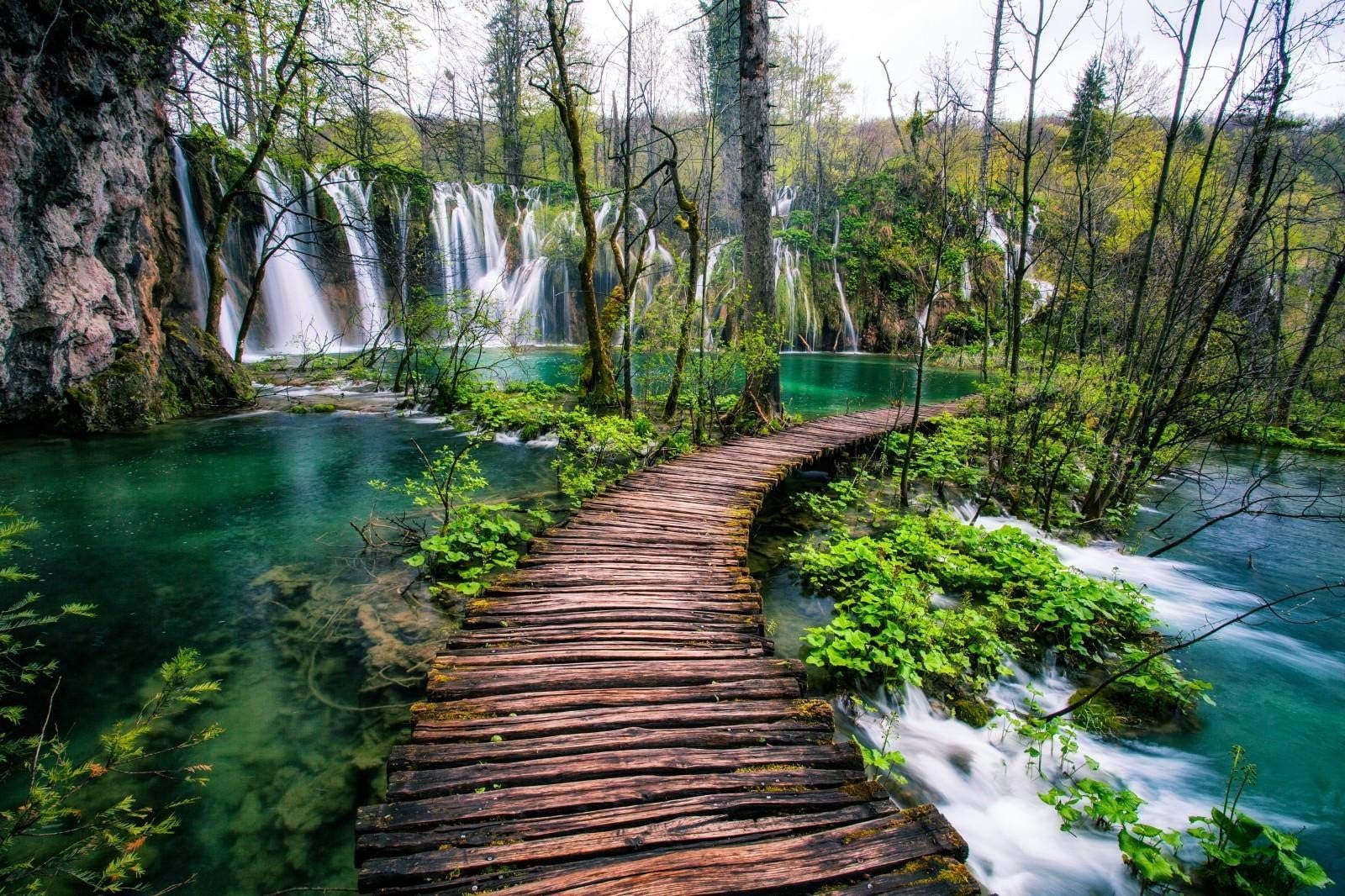 1000 Piece Jigsaw Puzzles Wooden National Park Croatia Waterfall Trees Wooden Bridge Funny Jigsaw Puzzle Family Kids Educational Games
