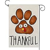 Thanksgiving Garden Flag 12x18 Inch Double Sided for Outside Thankful Turkey Dog Paw for Harvest Autumn Fall Yard Decor