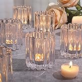 HAVITI Glass Clear Votive Candle Holder, Ribbed Votive Candle Holders Set of 6, Tealight Candle Holder for Wedding Centerpieces Dinner Party Table Decor