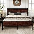 Allewie Queen Size Platform Bed Frame with Wooden Headboard and Footboard, Heavy Duty 12 Metal Slats Support, No Box Spring Needed, Under Bed Storage, Non-Slip, Noise Free, Easy Assembly, Mahogany
