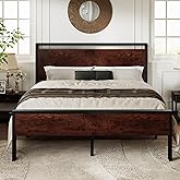Allewie Queen Size Platform Bed Frame with Wooden Headboard and Footboard, Heavy Duty 12 Metal Slats Support, No Box Spring Needed, Under-Bed Storage, Noise Free, Easy Assembly, Mahogany