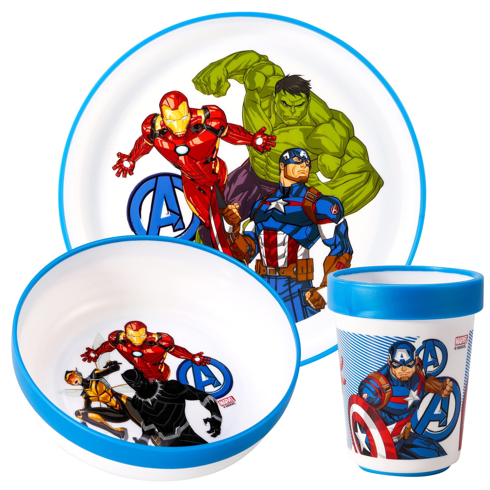 Avengers 3pcs Reusable Bicolor Premium Kids Dinner Tableware Set Plate, Bowl & Tumbler, BPA Free