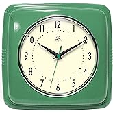 Infinity Instruments Retro Wall Clock for Living Room &ndash; Silent | Clock &ndash; Vintage Horloge Murale for Retro Decor, Modern Accent, Living Room Display, Decorative Home Style - Green