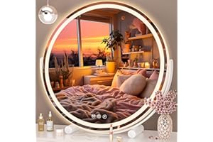 Hasipu Vanity Mirror with Lights, 24" LED Makeup Mirror, Lighted Makeup Mirror with Lights, Smart Touch Control 3 Colors Dimmable Round Mirror 360°Rotation White