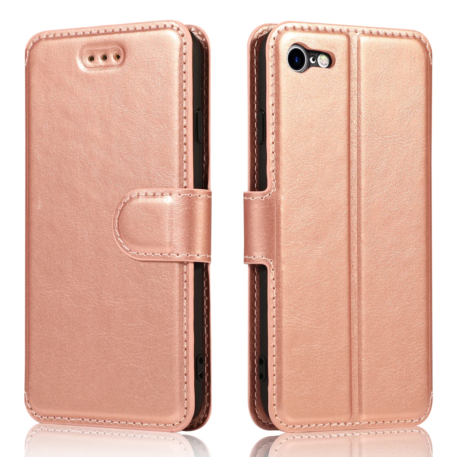 QLTYPRI Case for iPhone 6 iPhone 6S, Premium PU Leather Simple Wallet Case with Card Slots Kickstand Magnetic Closure Shockproof Flip Cover - Rose Gold