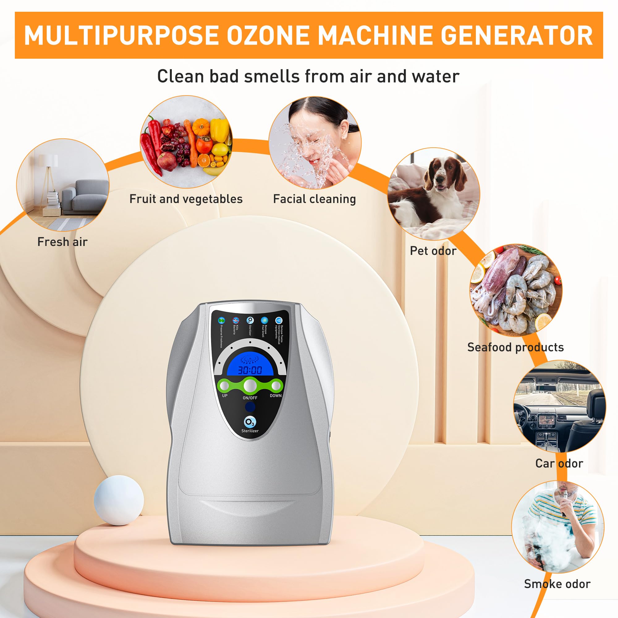 Ozone Machine Generator, Multifunctional with Timer, 500mg/h Portable Ozone Machine for Home, Kitchen, Office, Cleaning Water, Fruits and Vegetables