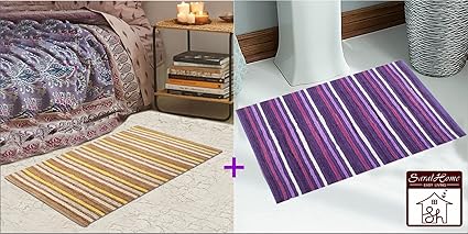 Saral Home Soft Cotton Handloom Made Rugs Set (Pack of 2, 50x70 cm), Multi