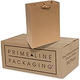 Prime Line Packaging Brown Gift Bags, Kraft Shopping Bags Medium with Handles for Small Business, Boutiques, Retail Use, Merchandise, Bulk, 10x5x13, 50 Pack