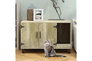 TaoHFE Litter Box Enclosure Cats LitterBox Furniture Hidden with Cat Scratch Pad Decorative Farmhouse Wooden Hidden Litter Box Cat House Litterbox FurnitureS CatBox Litter Box Cabinet Oak