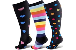 JYUYNY Plus Size Compression Socks for Women Men 3 Pairs Wide Calf Knee High Support for Circulatio for Nurses, Pregnancy