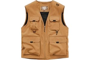 Caweadw Men's Softshell Fishing Vest Outdoor Lightweight Waistcoat Waterproof Utility Cargo Sleeveless Jacket