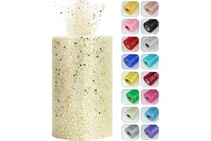 MIEGECHA Glitter Tulle Rolls, 6” by 50 Yards (150FT) Sparkling Tulle Spool Ribbon Sequin Tulle Netting Fabric for Tutu Skirt Wedding Birthday Baby Shower (Ivory)