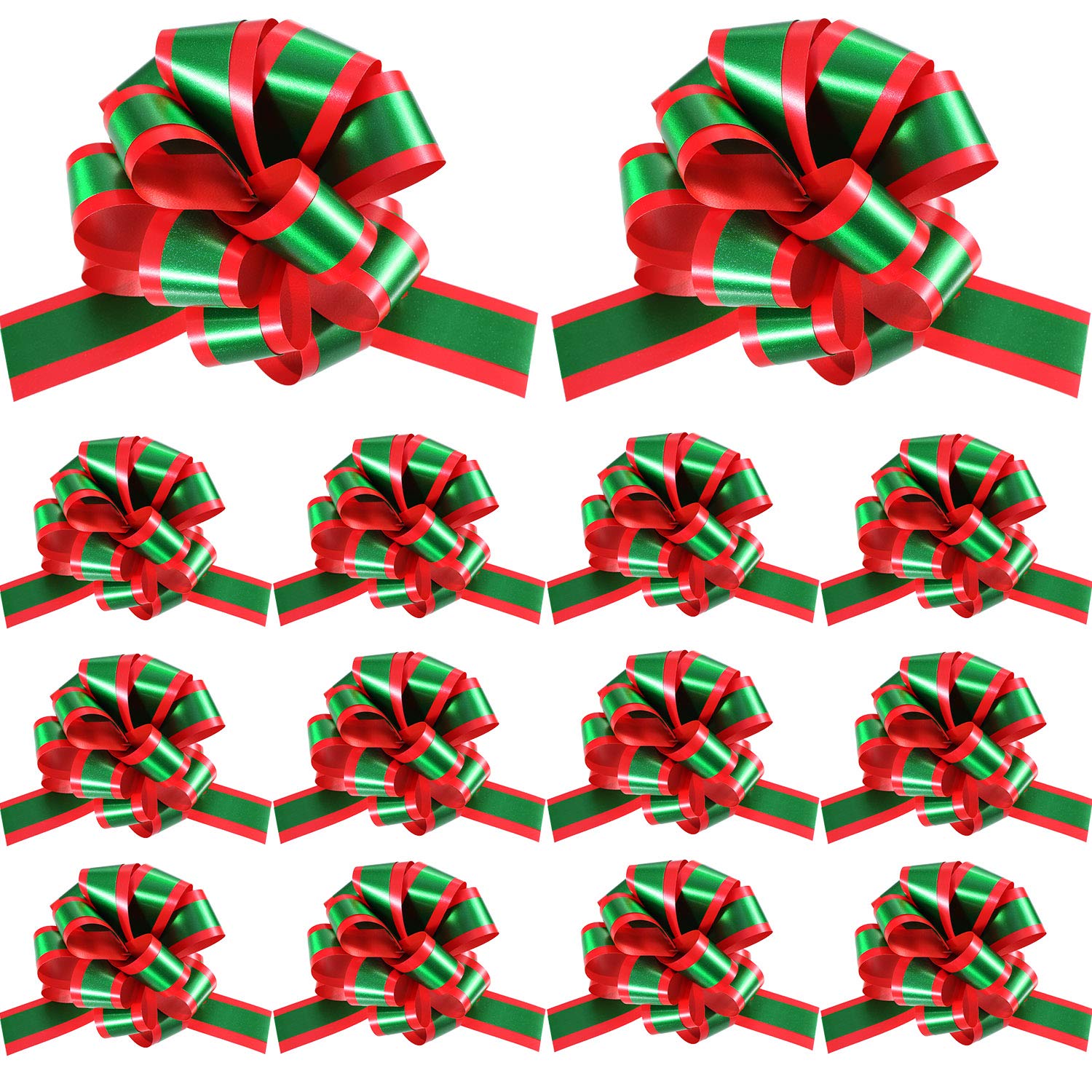 WILLBOND 16 Pieces Christmas Pull Bows Red and Green Gift Wrap Bows with Ribbon for Christmas Wreath Gift Basket DIY Craft, 5 Inches