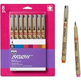 Sakura Archival Brush Pens, Assorted Vibrant Colors - 8 Count | For Calligraphy, Coloring, Brush Lettering &amp; Illustration, Pigment-Based, Smear &amp; Fade-Resistant &amp; Bleed-Free Ink
