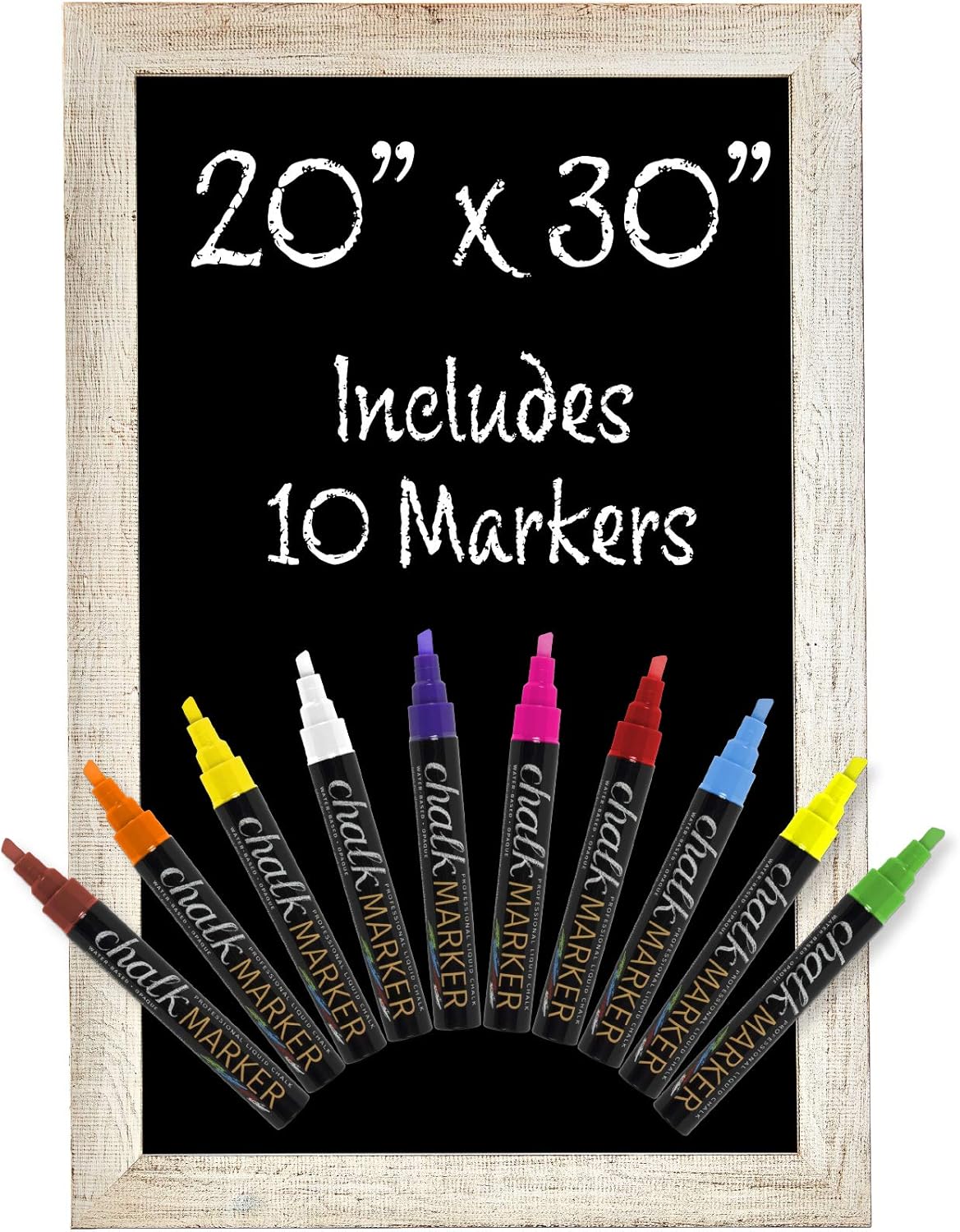 Rustic White Magnetic Wall Chalkboard Sign: Includes 10 Liquid Chalk Markers 20"x30" Wooden Hanging Chalk Sign for Kitchen Wall Decor, Restaurant Menu Board and Wedding Sign / Hangs in Both Directions: Home & Kitchen