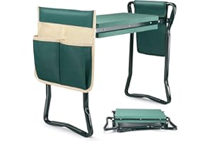 WISYOK Garden Kneeler and Seat, Heavy Duty Gardening Bench with 2 Tool Pouches, Widen EVA Foam Pad, Foldable Garden Stool to Prevent Knee & Back Pain