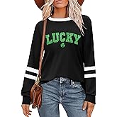 St. Patrick Day Shirt for Women: Lucky Shamrock Sequin Green Long Sleeve Tee Saint Patrick's Day Irish Graphic Tops