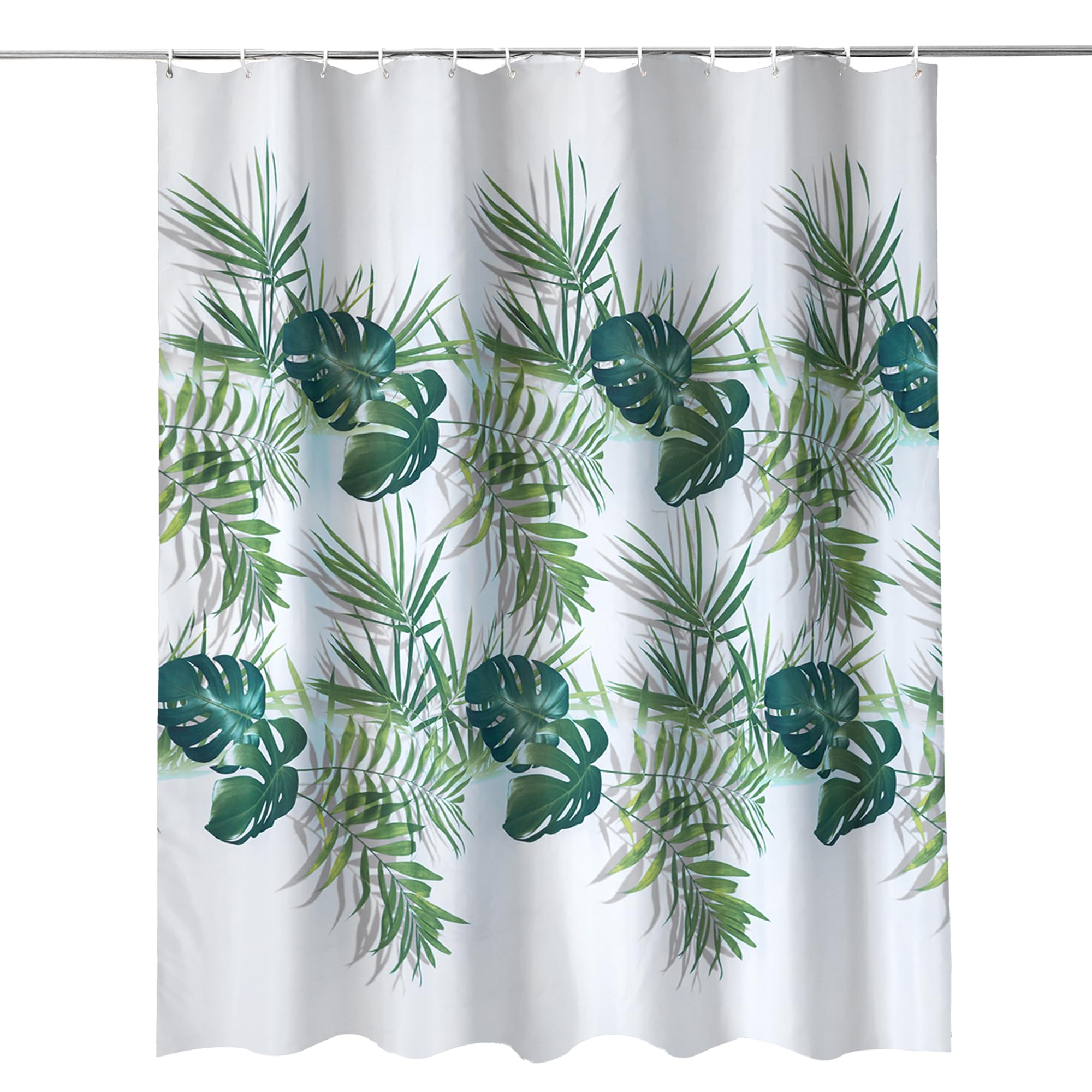 Trimming Shop Palm Leaf Shower Curtain - Polyester Fabric Bathroom Curtain, Waterproof & Mould Resistant, With 12 Hooks, Washable 180x200cm Long Shower Liner, Blackout Design for Stylish Bathroom