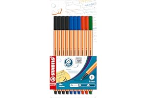 STABILO Fineliner point 88 - Pack of 10 - Office Colors - 4 x Black, 3 x Blue, 2 x Red, 1 x Green