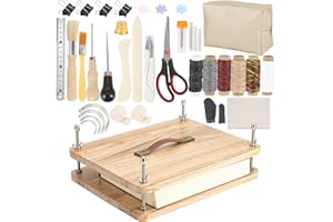 FUXAFU 50 Pcs Book Binding Kits, 15"x11.4" Inch Wooden Book Press，Books Binding Materials, with Bone Folder, Awl, Needles for DIY Bookbinding, BookRepair, Handmade Crafts
