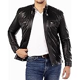 Jild Signature Diamond Style Lambskin Leather Jacket Men - Premium Leather Café Racer Vintage Look Motorcycle Jacket Men