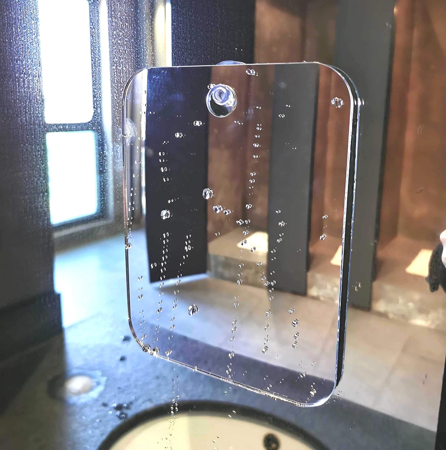 2 Pieces Fogless Shower Mirror,Anti-Fog Makeup Mirror,Shower Mirror Shave Makeup Fogless Mirror Lightweight Frameless Mirror with 2 Pieces Adhesive Hooks, 6.8 x 5.2 Inch: Kitchen & Dining