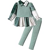 Jecson Toddler Girl Clothes Set: Button-Back Collar & Soft Warm Outfits Plaid Top & Leggings Cute Fall Winter Home & Out 2-8Y