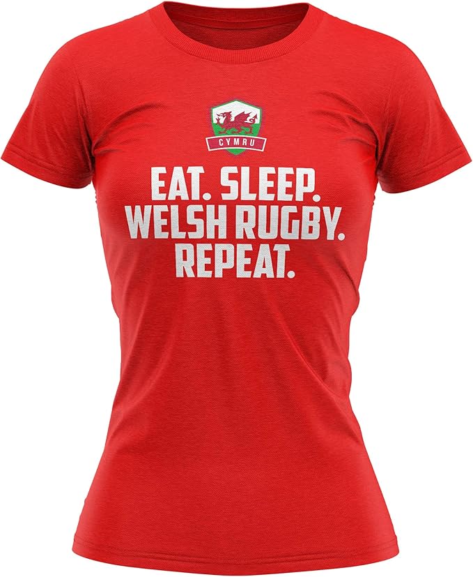 Eat Sleep Welsh Rugby T Shirt, Womens Wales Shirt, Red Top Tee Woven