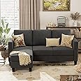 Acurax Convertible Sectional Sofa Couch with Modern Linen Fabric, 3 Seat L-Shaped Sofas with Movable Ottoman, for Living Room and Small Apartment, Deep Gray