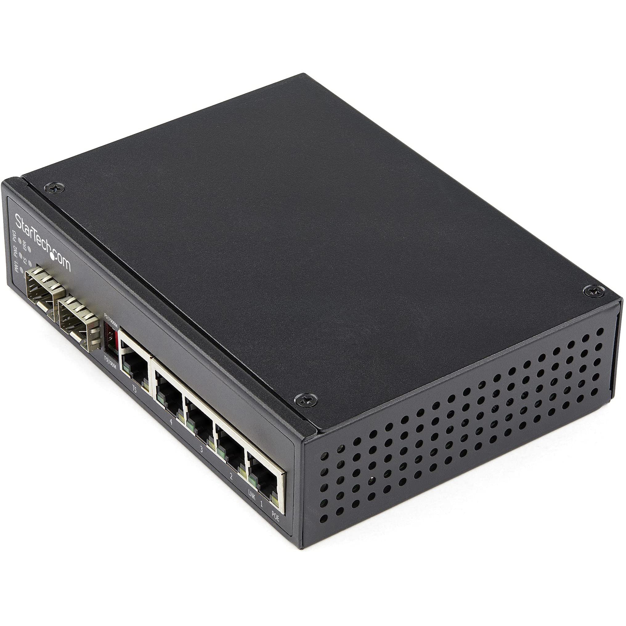 StarTech.com Industrial 5 Port Gigabit Ethernet Switch 5 PoE RJ45 +2 SFP Slots 30W PoE+ 48VDC 10/100/1000 Power Over Ethernet LAN Switch -40C to 75C with DIN Connector/Mountable (IES1G52UPDIN)