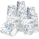 JarThenaAMCS 50Pcs Blue and White Floral Paper Cups 9oz Flowers Disposable Cups Vintage Floral Party Drinking Cups for Cold Hot Drinks Party Supplies