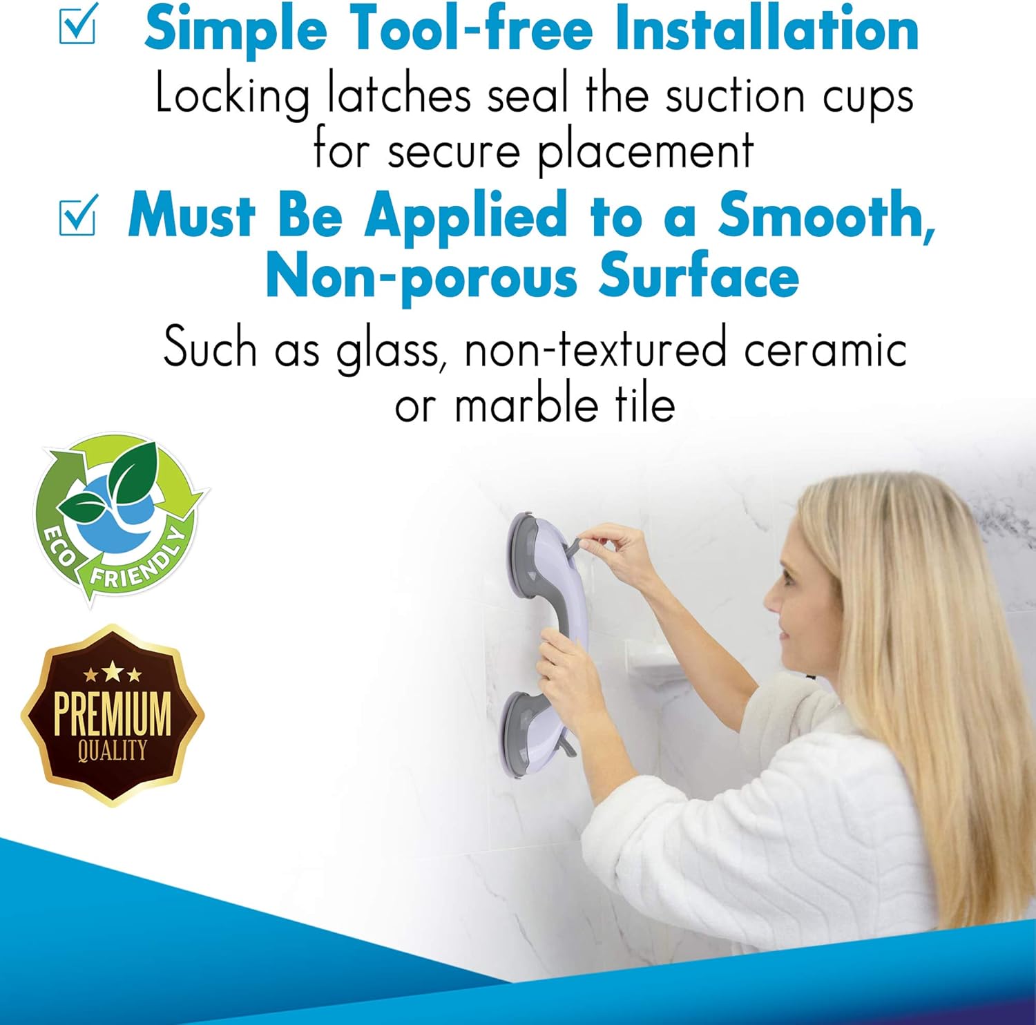2 Pack Suction Shower Grab Bar Shower Handle & Bathroom Balance Bathtub Handle - Heavy Duty Hand Rail Support Non Slip Tool-Free Installation - Safety Grab Bar for Handicap, Elderly, Injury & Kids: Health & Personal Care