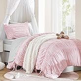 Intelligent Design Twin Comforter Set Ruched Shabby Chic Comforters for Twin Size Bed, All Season Lightweight Comforter Twin, French Country Bedding Set, Sham, Ella, Twin/Twin XL Pink, 2 Piece