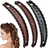 SmallCat 3pcs Large Banana Hair Clips for Women, Strong Claw Clip Barrettes, Vintage Non-Slip Double Combs Hairstylist Accessories for Thick, Long, Curly Hair - Black, Coffee