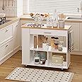 Shintenchi Kitchen Island on Wheels with Storage, Wheeled Island & Cart with 3-Tier Spice Rack, 3 Open Shelves and 1 Drawer, White