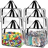 6 Packs Clear Toy Storage Bags, Large Transparent PVC Toy Organizing Bags with Zipper, Reusable Waterproof and Dust-Proof Toy Organizer Pouch for Building Blocks, Puzzles, Small Toys, and Kids Books