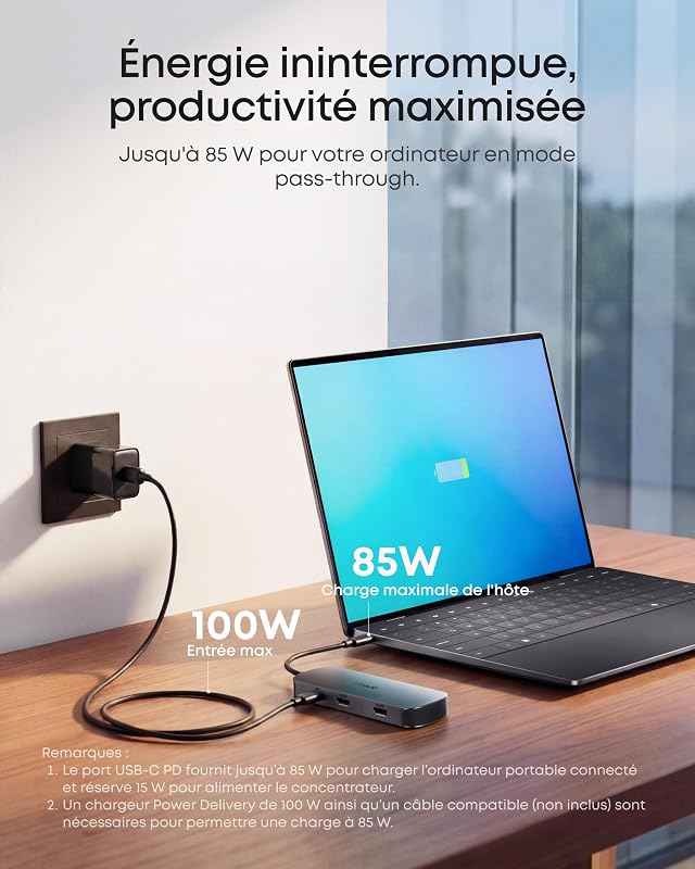 Nano Hub USB C 8 en 1 pour 2 Ordinateurs (Chargeur Non Inclus)