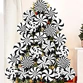 Juinte 24 Pcs Large Christmas Decorations Indoor: Black White Peppermint Lollipop Christmas Tree Picks Swirl Lollipop Decorations for Xmas Tree Topper Home Office Party Vase Decor