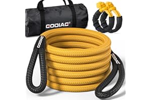 GODIAG 1"×20ft Kinetic Recovery Rope (33000lbs) Heavy Duty Energy Tow Rope with 2 Soft Shackles, Offroad Power Stretch Snatch Rope for Truck Jeep Car ATV UTV Tractor