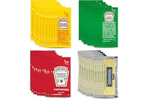 SNACKIVORE Condiment Packets Variety 100 Pack- 25 Ketchup, 25 Mayonnaise, 25 Mustard, and 25 Relish.