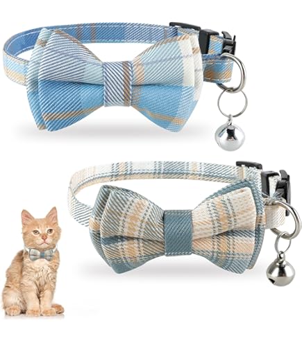 2-Pack Plaid Cat Collars With Bell & Bow - Breakaway Safety Collars For Kittens & Small Dogs - View #3
