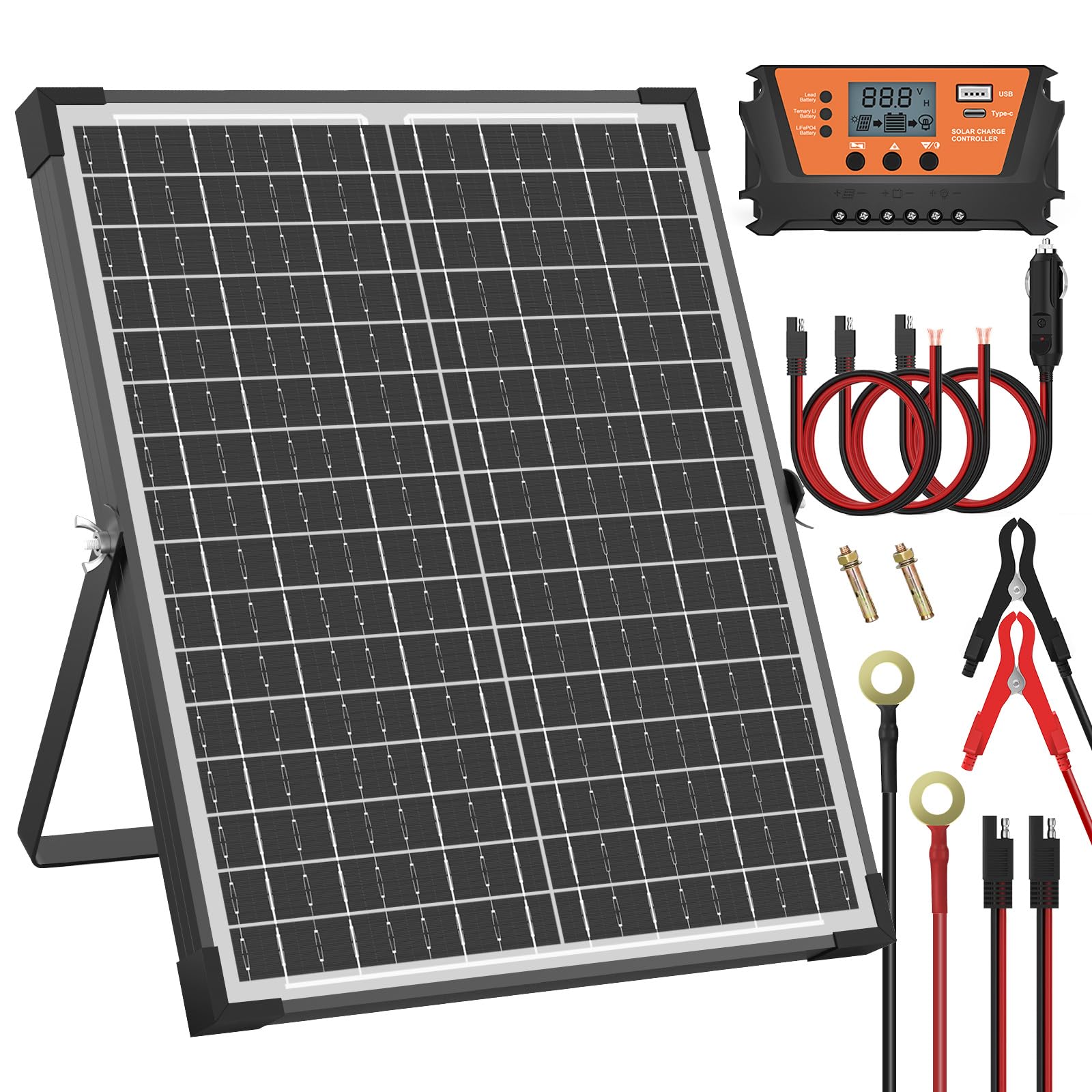 Photo 1 of ***(PARTS ONLY/ MAJOR DAMAGE/ NON FUNCTIONAL)***20W Solar Panel Kit 12v Solar Panels Battery Charger + Pwm Charge Controller + Bracket + SAE Cable Solar Trickle Charger for Automotive, Motorcycle Boat Marine Rv Trailer Snowmobile Off Grid System