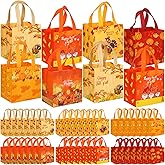 Sanwuta 48 Pcs Fall Thanksgiving Non Woven Tote Bags with Handles, Waterproof Autumn Goodie Pumpkin Tote, Thanksgiving Party Favor