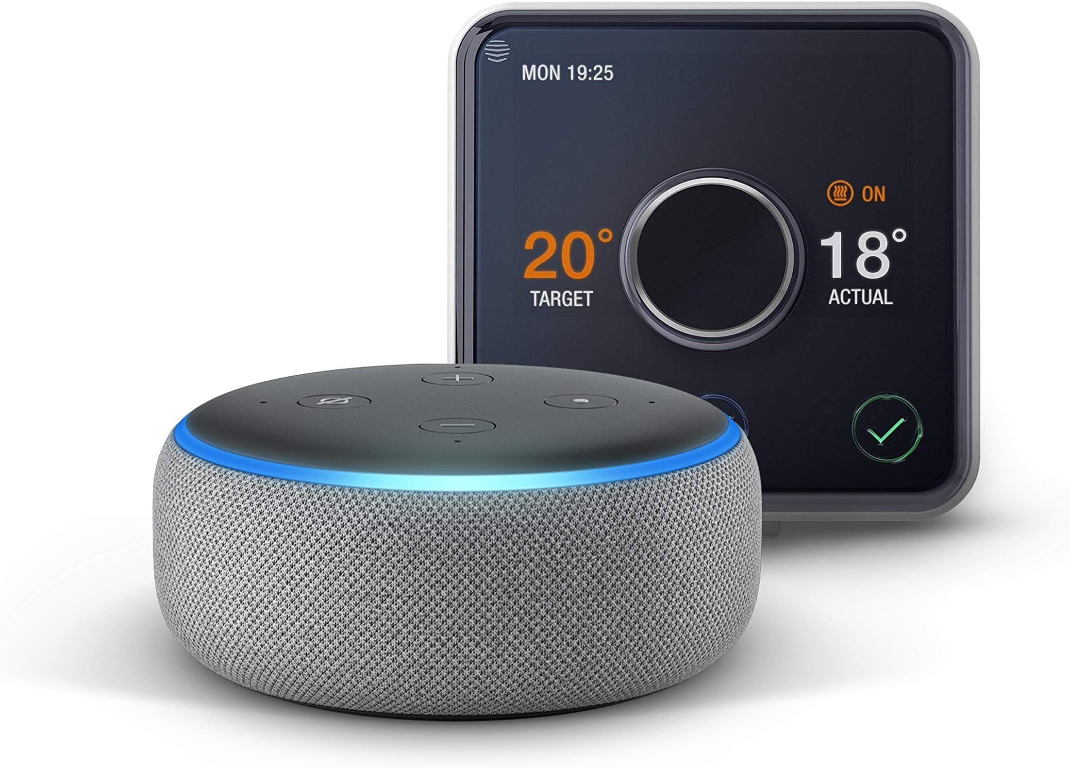 Hive Active Heating and Hot Water Thermostat without Professional Installation + Echo Dot (3rd Gen) - Heather Grey Fabric