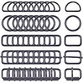 Swpeet 50Pcs 5 Style Metal Buckles - Roller, Adjustable Slide, D Ring, Circular and Square Rings