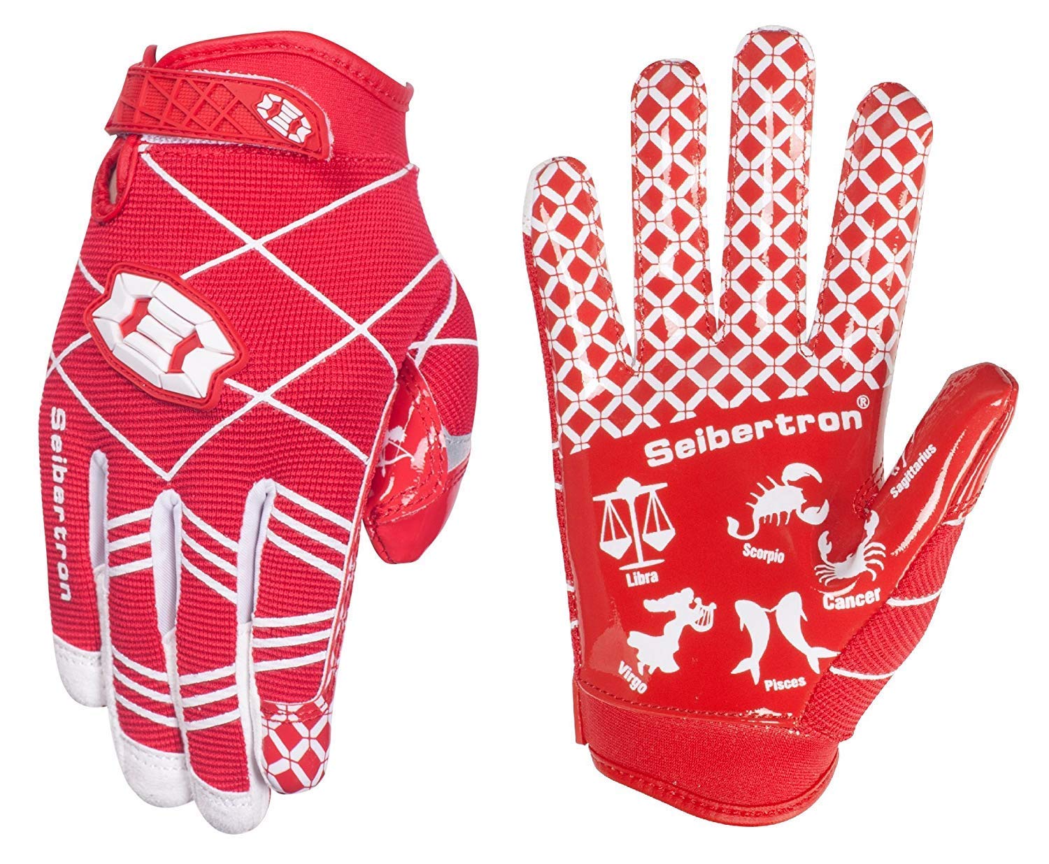 Seibertron Pro 3.0 Twelve Constellations Elite Ultra-Stick Sports Receiver Glove Football Gloves Youth Red XL