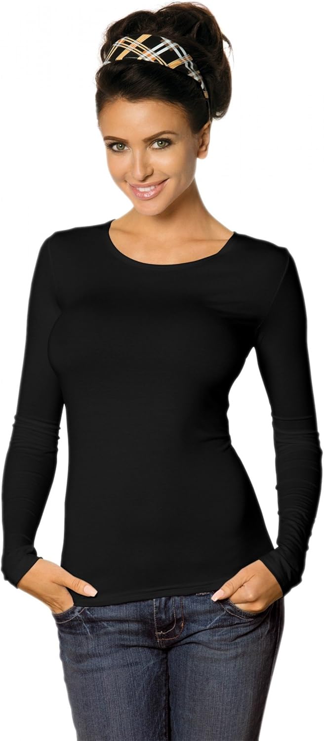 Ladies Long Sleeved Basic Shirt Stretch Viscose Long Sleeve Crew Neck Top Colourful Size EU 32 