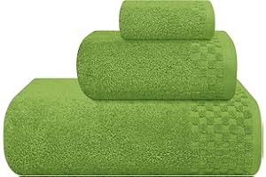 MyOwn Ultra Soft 3 Pack Cotton Towel Set, Contains a Bath Towels 28x55 inch, a Hand Towels 16x24 inch & a Wash Coths 12x12 inch, Ideal Everyday use, Compact & Lightweight - Kiwi Green